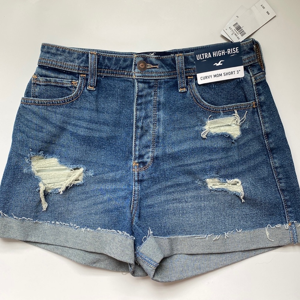 Hollister curvy ultra high-rise mom short 3” size 7 28 denim jean shorts NWT